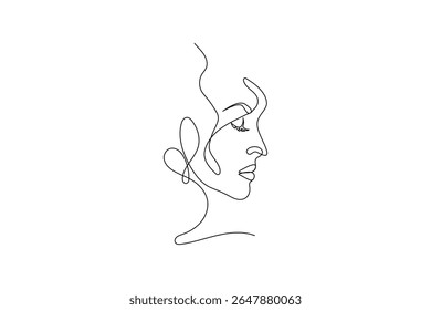 Minimalist female face outline in one line style vector illustration for modern artwork
