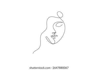 Minimalist female face outline in one line style vector illustration for modern artwork