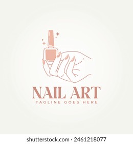 minimalist female manicured hands line art icon logo vector illustration design. simple modern nail studio, nail art and polish logo concept
