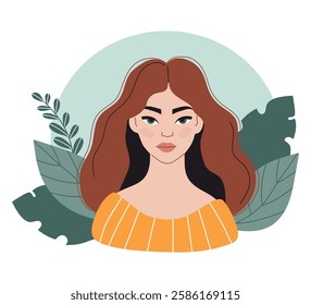 Minimalist Female Portrait. Woman with Long Hair. Vector illustration. Holiday Character for Women's Day, Mother's Day and Birthday Greeting Card Design