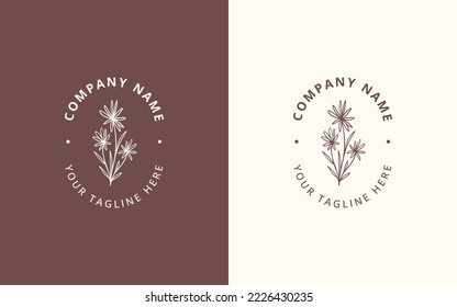Minimalist feminine logo with hand drawn floral botanical logo template