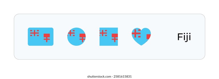 Minimalist Fiji Flag Icons. Rectangular, Square, Circular, Heart Designs for UI-UX, Web and Print