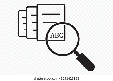 Ilustración de marca de verificación de archivo minimalista para verificación y Aprobación de datos. Icono de documento de lista de verificación con lupa y símbolo de marca de verificación eps 10