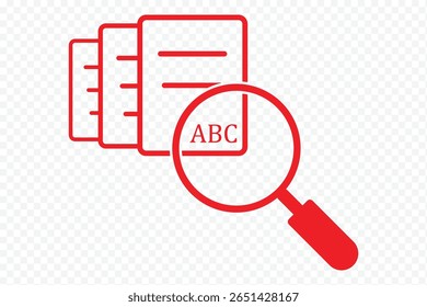 Minimalist File Checkmark Illustration for Data Verification and Approval. Checklist document icon with magnifying glass and check mark symbol eps 10