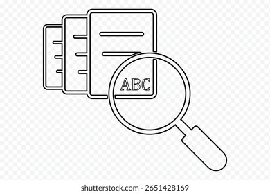 Minimalist File Checkmark Illustration for Data Verification and Approval. Checklist document icon with magnifying glass and check mark symbol eps 10