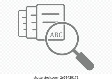 Minimalist File Checkmark Illustration for Data Verification and Approval. Checklist document icon with magnifying glass and check mark symbol eps 10