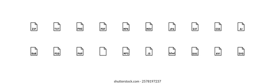 Minimalist File Format and Document Icons Set Vector