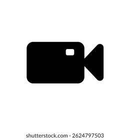 Minimalist film camera icon widget. Simple and clean filled icon in black. For icon interface, desktop, web and mobile apps. Vector illustration