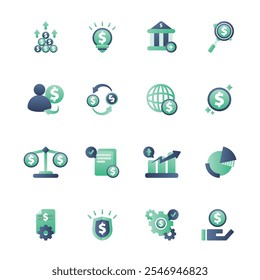 Minimalist finance icon set featuring sleek, modern designs of currency symbols, wallets, credit cards, and growth charts. Ideal for fintech apps, websites, and presentations.