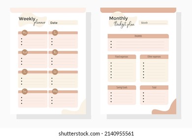 Minimalist Financial planner Monthly, weekly, budget. Saving,Income,Expenses,Account, Credit Card,Goal,Calendar,pages templates collection set of vector.