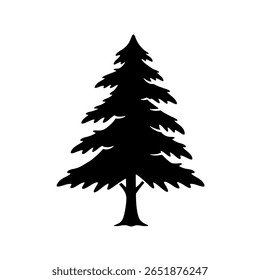 Minimalist fir tree as a solid black icon. A simple pine or evergreen symbol for nature-themed logos and outdoor park branding projects.