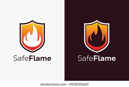 Minimalist Fire Flame and shield vector logo. Modern colorful Fire Flame and shield vector logo. Safe fire, Crest and ingle logo