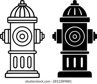 Minimalist fire hydrant icon in outline and silhouette design