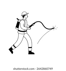 Minimalist Fireman Outline Drawing on White  
