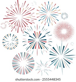 Minimalist Fireworks Vector Design with Elegant and Colorful Burst Patterns