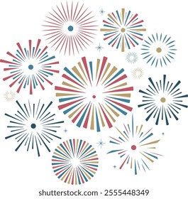 Minimalist Fireworks Vector Design with Elegant and Colorful Burst Patterns
