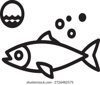 Icono minimalista de peces con burbujas que representan la vida marina acuática, la conservación del océano y los ecosistemas submarinos