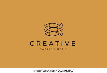 Minimalistische Design-Vorlage für Fisch-Logos. Einzigartiges Drei-Fische-Design. Creative Vektorsymbol Design Konzept.