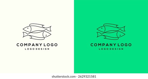 Logotipo minimalista do peixe com o logotipo do restaurante do vetor do projeto da linha Design do logotipo do peixe para a marca da empresa