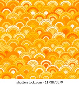 Minimalist fish scales squama background, vector seamless fabric pattern, tiled textile print. Vintage japanese squama scales seamless arc tiles ornament. Textile pattern.