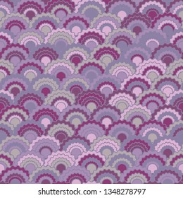 Minimalist fish scales squama background, vector seamless fabric pattern, tiled textile print. Vintage japanese squama scales seamless arc tiles mosaic. Siren skin pattern.