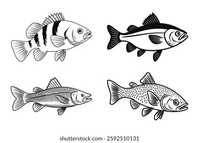 Minimalist fish vector set line art