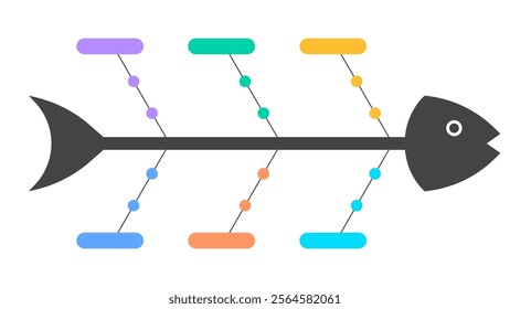 Minimalist Fishbone Diagram Template with Colorful Blank Nodes Vector Illustration