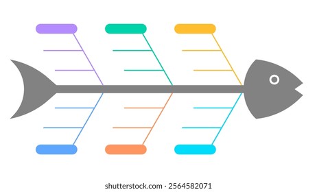 Minimalist Fishbone Diagram Template with Colorful Blank Nodes Vector Illustration