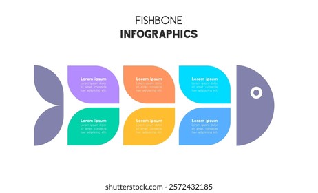 Minimalist Fishbone Infographic with Colorful Text Blocks Vector Illustration