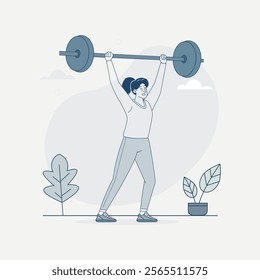 Minimalist Fitness Illustration of a Woman Lifting a Barbell