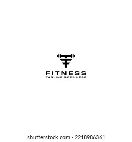 Minimalist fitness logo design featuring a barbell and the letter t for gyms and personal trainers