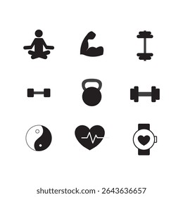 Minimalist Fitness and Wellness Icons Set for Health App and UI Design