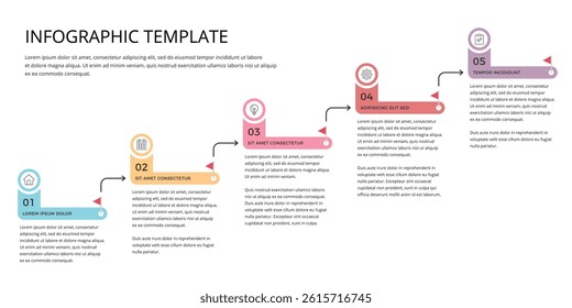 Minimalist five-steps process infographic template with icons, vector eps10 illustration