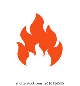 Minimalist flame icon in solid red style, ideal for fire safety symbols, BBQ graphics. Vector illustration