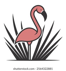 minimalist flamingo logo silhouette, brids, grass, nature, animals, wildlife