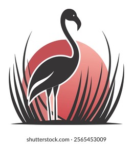 A minimalist flamingo logo vector, animal, green, nature, bird, wildlife, fly flamingo, grass