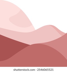 A minimalist flat 2D geometric landscape illustration of mountain hills under a clear sky with beige colors.