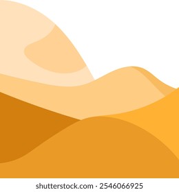 A minimalist flat 2D geometric landscape illustration of mountain hills under a clear sky with yellow colors.