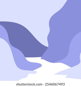A minimalist flat 2D geometric landscape illustration of a wild desert under a clear sky with violet colors.