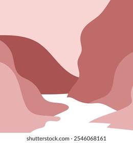 A minimalist flat 2D geometric landscape illustration of a wild desert under a clear sky with beige colors.