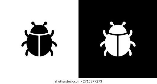 Icono minimalista de insecto escarabajo plano en tono blanco y negro