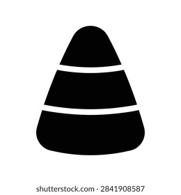A minimalist flat black and white vector icon of a candy corn piece for Halloween themed designs
