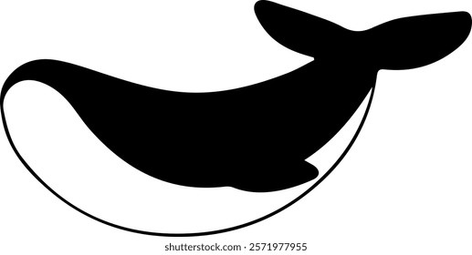 Minimalist flat black and white whale graphic	