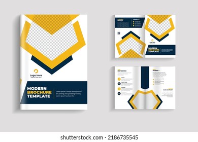 Diseño minimalista de folletos planos, diseño de folletos multiusos de 4 páginas o diseño de folletos corporativos. diseño de plantilla de folleto totalmente organizado y editable.