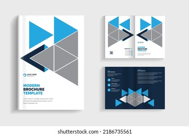 Diseño minimalista de folletos planos, diseño de folletos multiusos de 4 páginas o diseño de folletos corporativos. diseño de plantilla de folleto totalmente organizado y editable.