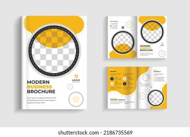 Minimalist flat brochure design, 4 pages clean and minimal multipurpose bifold brochure design or corporate company brochure design. fully organized and editable brochure template design.