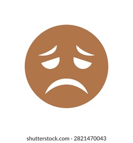A minimalist flat brown circular emoji showing a sad or disappointed facial expression suitable for chat applications and social media design.