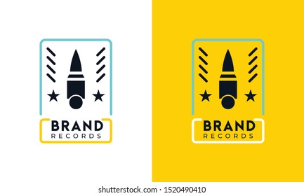 Minimalist flat Bullet Record logo. This logo icon incorporate with Bullet and Record icon in the creative way.