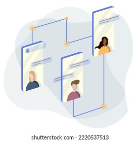 Minimalist flat business illustration. Chatting, communicating through internet. Long distance friends.