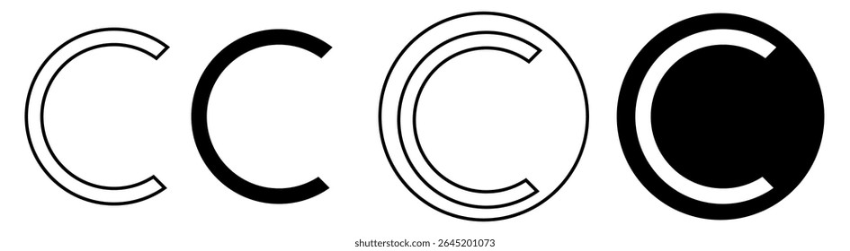 Ícone de direitos autorais plano minimalista em estilo de contorno, formato EPS 10 vetorial. Design simples e limpo, adequado para direitos digitais, conteúdo legal, propriedade intelectual e interfaces de usuário de proteção de mídia.